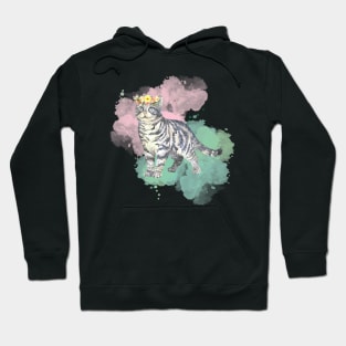 Pretty floral watercolor cat design Hoodie